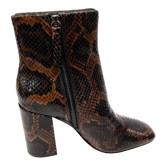 Ash Brown Snake Python Jade Square Toe Leather Block Heel Calf Boots 36 US 5 - Picture 2 of 15